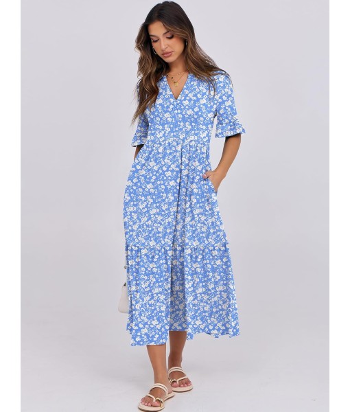 ANRABESS Women's Casual Summer Ruffle Short Sleeve T Shirts Maxi Dress 2025 Fall V Neck Flowy Tiered Boho Beach Dresses