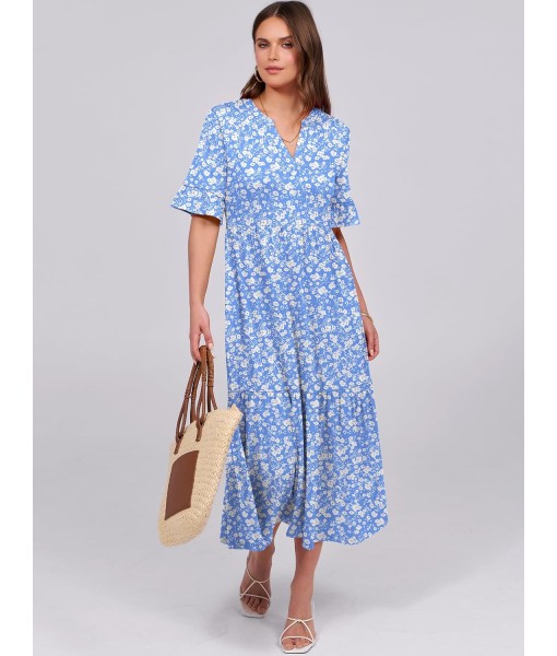 ANRABESS Women's Casual Summer Ruffle Short Sleeve T Shirts Maxi Dress 2025 Fall V Neck Flowy Tiered Boho Beach Dresses