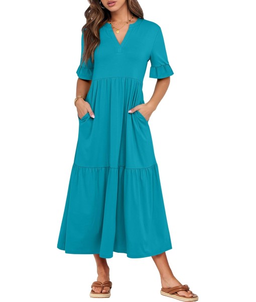 ANRABESS Women's Casual Summer Ruffle Short Sleeve T Shirts Maxi Dress 2025 Fall V Neck Flowy Tiered Boho Beach Dresses