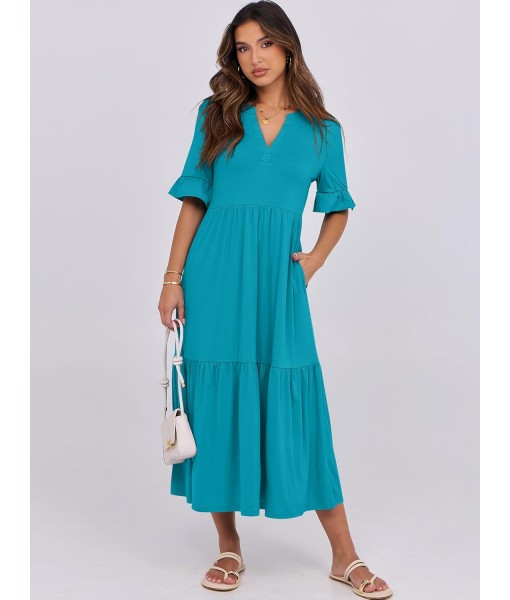 ANRABESS Women's Casual Summer Ruffle Short Sleeve T Shirts Maxi Dress 2025 Fall V Neck Flowy Tiered Boho Beach Dresses