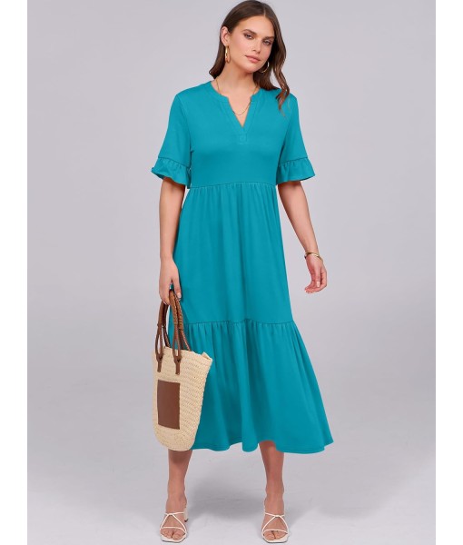 ANRABESS Women's Casual Summer Ruffle Short Sleeve T Shirts Maxi Dress 2025 Fall V Neck Flowy Tiered Boho Beach Dresses