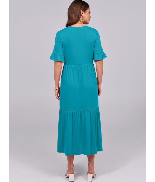 ANRABESS Women's Casual Summer Ruffle Short Sleeve T Shirts Maxi Dress 2025 Fall V Neck Flowy Tiered Boho Beach Dresses