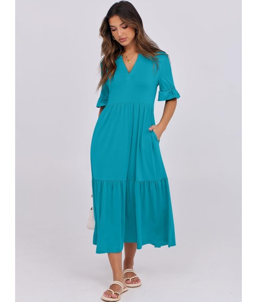 ANRABESS Women's Casual Summer Ruffle Short Sleeve T Shirts Maxi Dress 2025 Fall V Neck Flowy Tiered Boho Beach Dresses