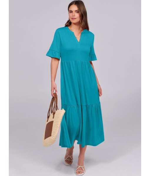ANRABESS Women's Casual Summer Ruffle Short Sleeve T Shirts Maxi Dress 2025 Fall V Neck Flowy Tiered Boho Beach Dresses