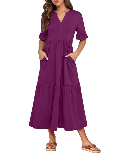 ANRABESS Women's Casual Summer Ruffle Short Sleeve T Shirts Maxi Dress 2025 Fall V Neck Flowy Tiered Boho Beach Dresses