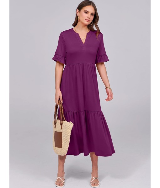 ANRABESS Women's Casual Summer Ruffle Short Sleeve T Shirts Maxi Dress 2025 Fall V Neck Flowy Tiered Boho Beach Dresses