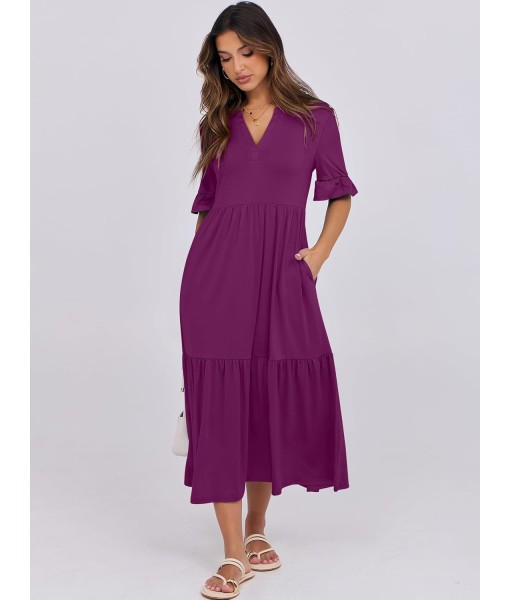 ANRABESS Women's Casual Summer Ruffle Short Sleeve T Shirts Maxi Dress 2025 Fall V Neck Flowy Tiered Boho Beach Dresses