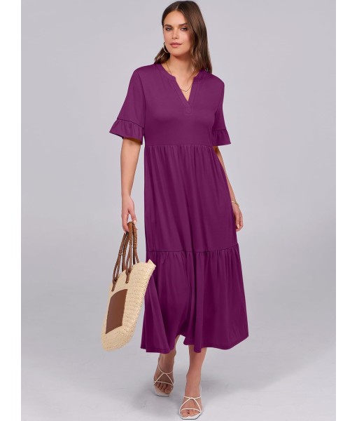 ANRABESS Women's Casual Summer Ruffle Short Sleeve T Shirts Maxi Dress 2025 Fall V Neck Flowy Tiered Boho Beach Dresses