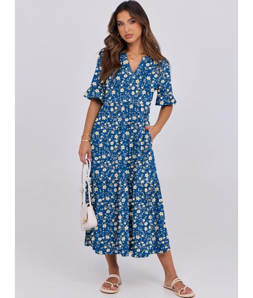 ANRABESS Women's Casual Summer Ruffle Short Sleeve T Shirts Maxi Dress 2025 Fall V Neck Flowy Tiered Boho Beach Dresses