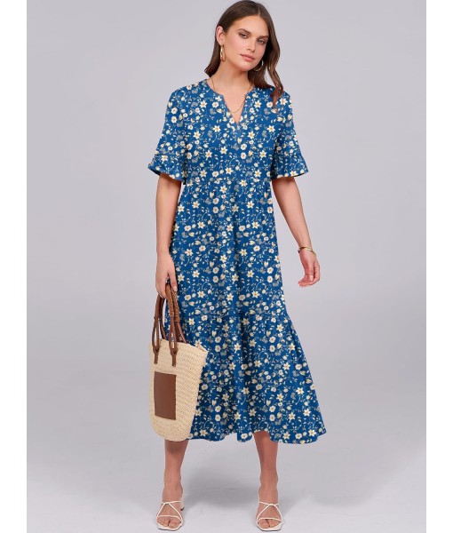 ANRABESS Women's Casual Summer Ruffle Short Sleeve T Shirts Maxi Dress 2025 Fall V Neck Flowy Tiered Boho Beach Dresses