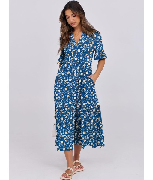 ANRABESS Women's Casual Summer Ruffle Short Sleeve T Shirts Maxi Dress 2025 Fall V Neck Flowy Tiered Boho Beach Dresses