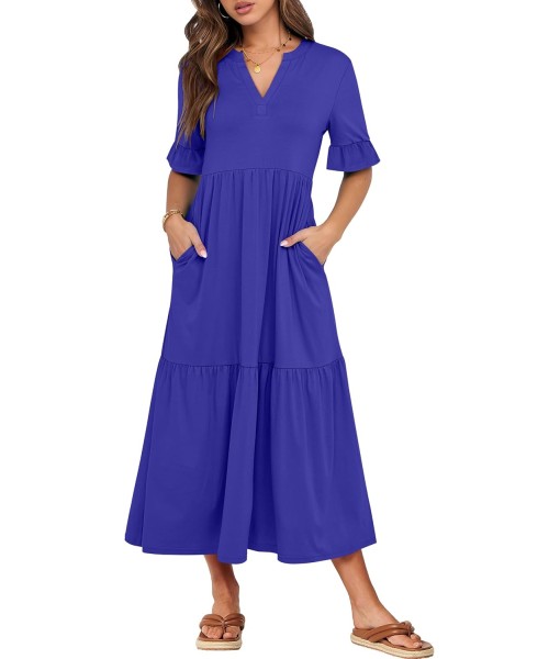 ANRABESS Women's Casual Summer Ruffle Short Sleeve T Shirts Maxi Dress 2025 Fall V Neck Flowy Tiered Boho Beach Dresses