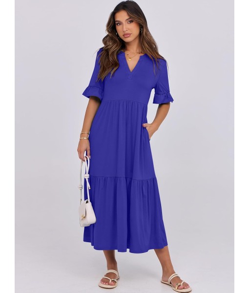 ANRABESS Women's Casual Summer Ruffle Short Sleeve T Shirts Maxi Dress 2025 Fall V Neck Flowy Tiered Boho Beach Dresses