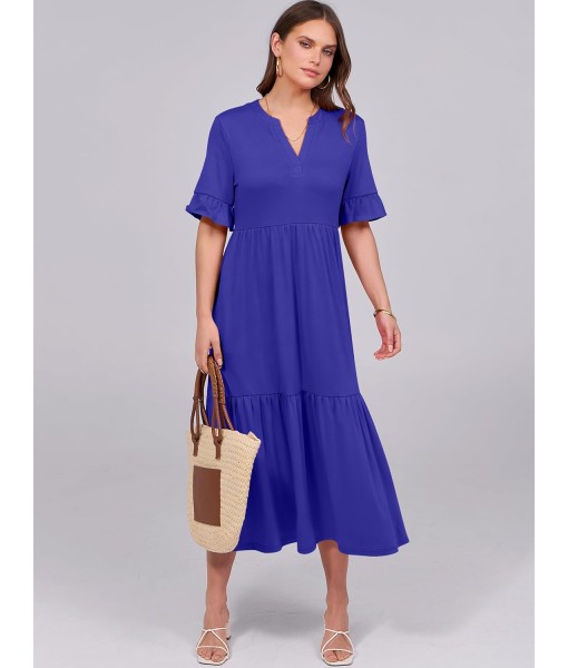 ANRABESS Women's Casual Summer Ruffle Short Sleeve T Shirts Maxi Dress 2025 Fall V Neck Flowy Tiered Boho Beach Dresses