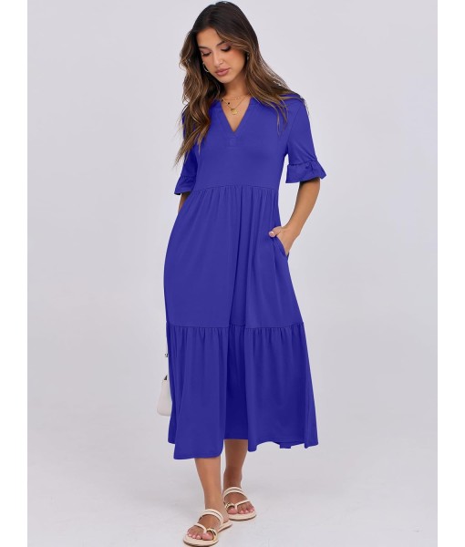 ANRABESS Women's Casual Summer Ruffle Short Sleeve T Shirts Maxi Dress 2025 Fall V Neck Flowy Tiered Boho Beach Dresses