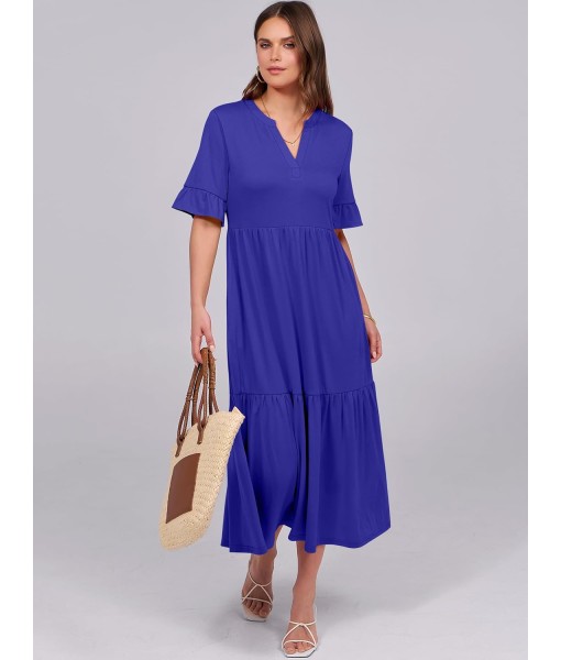 ANRABESS Women's Casual Summer Ruffle Short Sleeve T Shirts Maxi Dress 2025 Fall V Neck Flowy Tiered Boho Beach Dresses