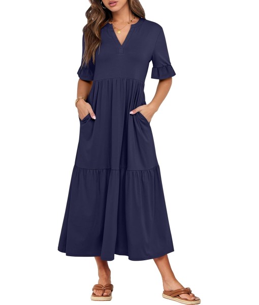 ANRABESS Women's Casual Summer Ruffle Short Sleeve T Shirts Maxi Dress 2025 Fall V Neck Flowy Tiered Boho Beach Dresses