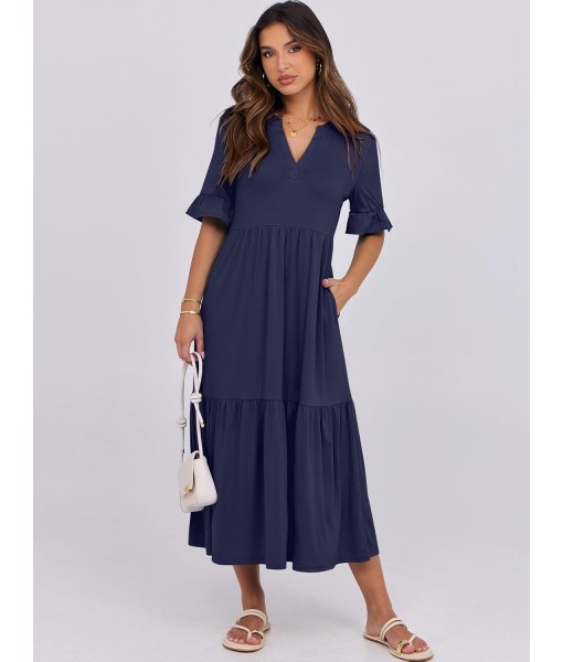 ANRABESS Women's Casual Summer Ruffle Short Sleeve T Shirts Maxi Dress 2025 Fall V Neck Flowy Tiered Boho Beach Dresses