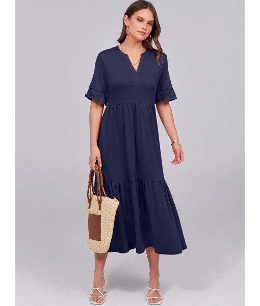 ANRABESS Women's Casual Summer Ruffle Short Sleeve T Shirts Maxi Dress 2025 Fall V Neck Flowy Tiered Boho Beach Dresses