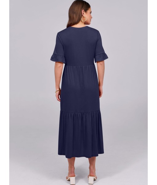 ANRABESS Women's Casual Summer Ruffle Short Sleeve T Shirts Maxi Dress 2025 Fall V Neck Flowy Tiered Boho Beach Dresses