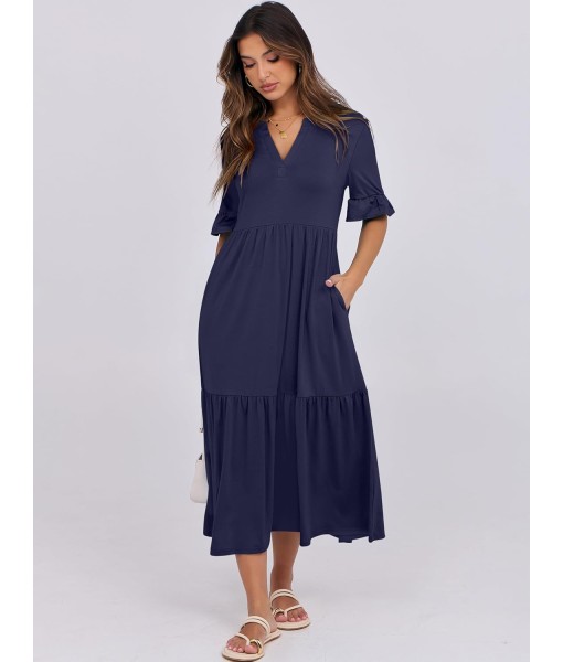 ANRABESS Women's Casual Summer Ruffle Short Sleeve T Shirts Maxi Dress 2025 Fall V Neck Flowy Tiered Boho Beach Dresses