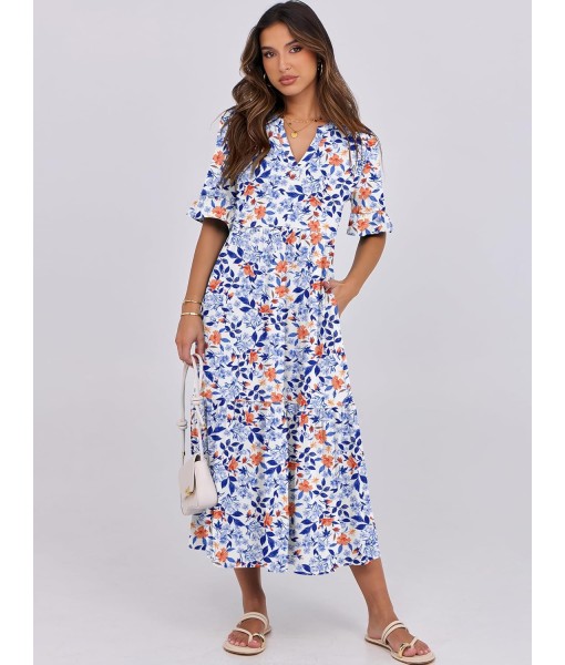 ANRABESS Women's Casual Summer Ruffle Short Sleeve T Shirts Maxi Dress 2025 Fall V Neck Flowy Tiered Boho Beach Dresses