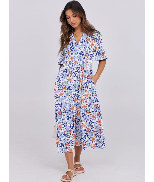 ANRABESS Women's Casual Summer Ruffle Short Sleeve T Shirts Maxi Dress 2025 Fall V Neck Flowy Tiered Boho Beach Dresses