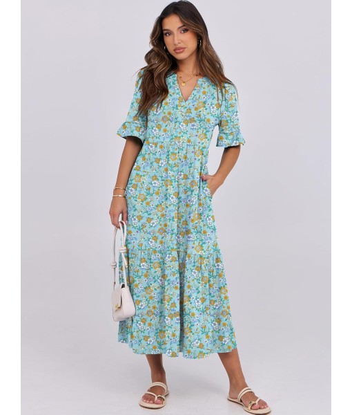 ANRABESS Women's Casual Summer Ruffle Short Sleeve T Shirts Maxi Dress 2025 Fall V Neck Flowy Tiered Boho Beach Dresses
