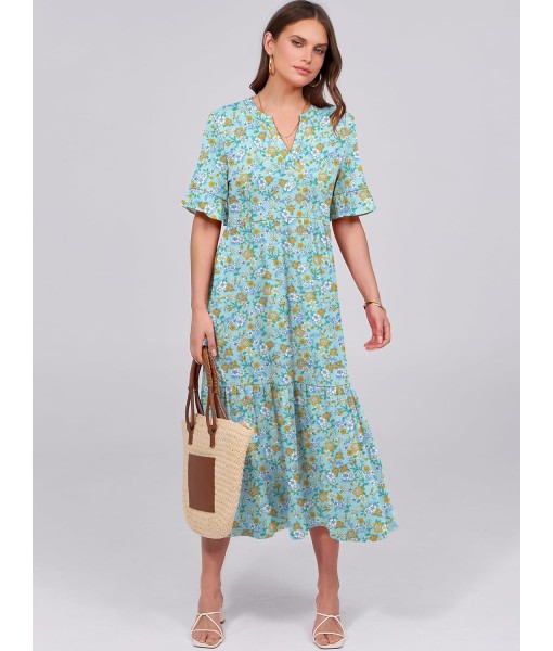 ANRABESS Women's Casual Summer Ruffle Short Sleeve T Shirts Maxi Dress 2025 Fall V Neck Flowy Tiered Boho Beach Dresses