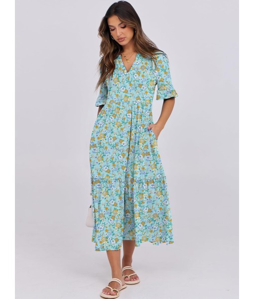 ANRABESS Women's Casual Summer Ruffle Short Sleeve T Shirts Maxi Dress 2025 Fall V Neck Flowy Tiered Boho Beach Dresses