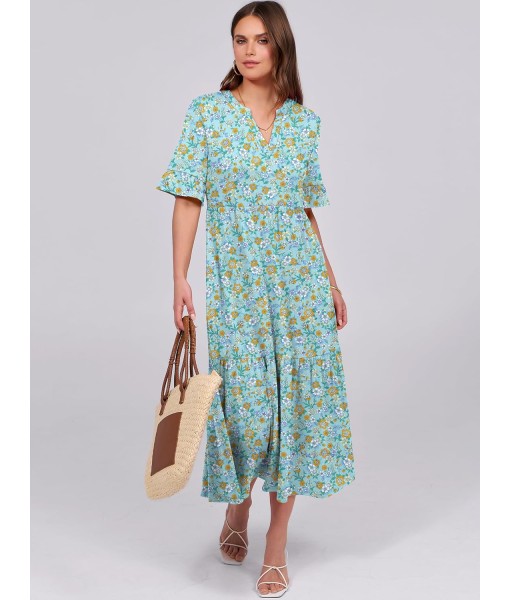 ANRABESS Women's Casual Summer Ruffle Short Sleeve T Shirts Maxi Dress 2025 Fall V Neck Flowy Tiered Boho Beach Dresses