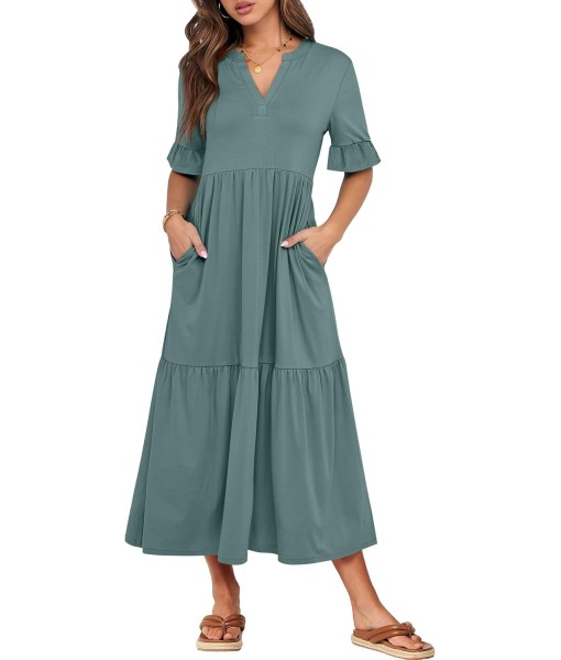 ANRABESS Women's Casual Summer Ruffle Short Sleeve T Shirts Maxi Dress 2025 Fall V Neck Flowy Tiered Boho Beach Dresses