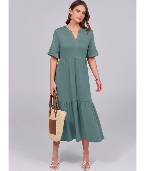ANRABESS Women's Casual Summer Ruffle Short Sleeve T Shirts Maxi Dress 2025 Fall V Neck Flowy Tiered Boho Beach Dresses