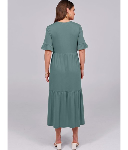 ANRABESS Women's Casual Summer Ruffle Short Sleeve T Shirts Maxi Dress 2025 Fall V Neck Flowy Tiered Boho Beach Dresses