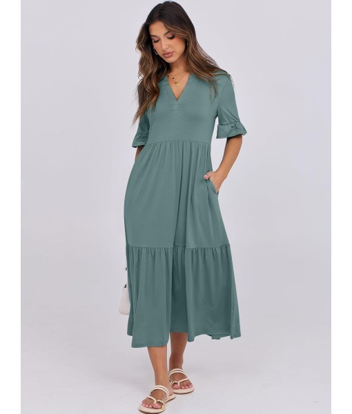 ANRABESS Women's Casual Summer Ruffle Short Sleeve T Shirts Maxi Dress 2025 Fall V Neck Flowy Tiered Boho Beach Dresses
