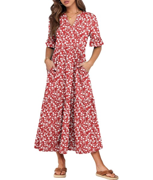 ANRABESS Women's Casual Summer Ruffle Short Sleeve T Shirts Maxi Dress 2025 Fall V Neck Flowy Tiered Boho Beach Dresses