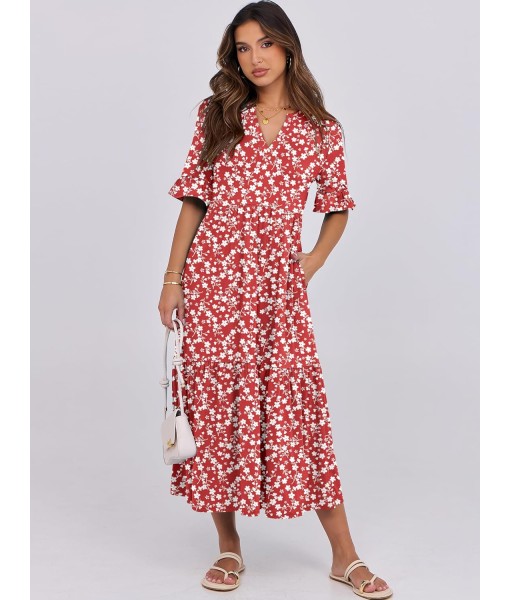 ANRABESS Women's Casual Summer Ruffle Short Sleeve T Shirts Maxi Dress 2025 Fall V Neck Flowy Tiered Boho Beach Dresses