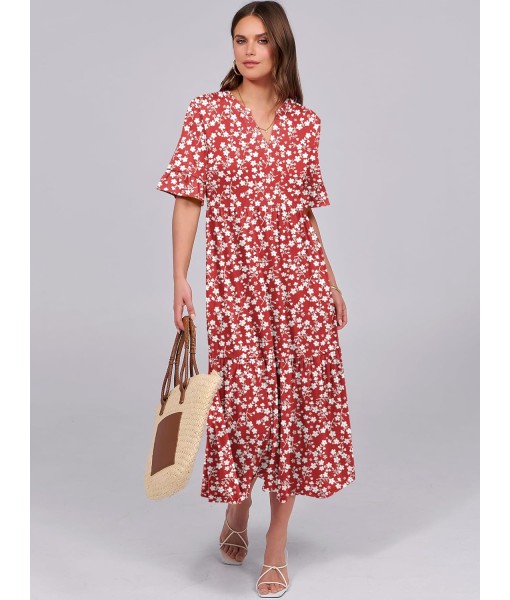 ANRABESS Women's Casual Summer Ruffle Short Sleeve T Shirts Maxi Dress 2025 Fall V Neck Flowy Tiered Boho Beach Dresses
