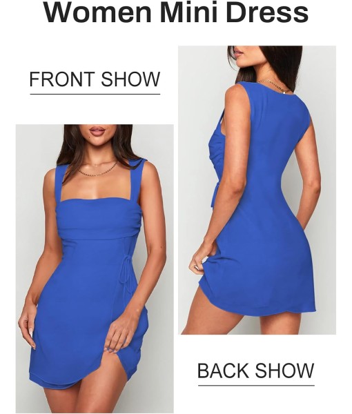 Women's Sexy Ruched Mesh Midi Short Dresses for Women Square Neck Fitted Elegant Club Party Cocktail Dress
