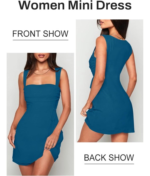 Women's Sexy Ruched Mesh Midi Short Dresses for Women Square Neck Fitted Elegant Club Party Cocktail Dress