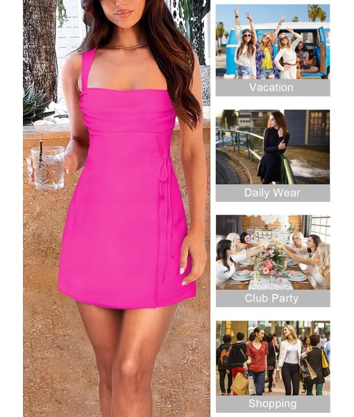 Women's Sexy Ruched Mesh Midi Short Dresses for Women Square Neck Fitted Elegant Club Party Cocktail Dress