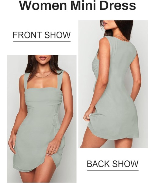 Women's Sexy Ruched Mesh Midi Short Dresses for Women Square Neck Fitted Elegant Club Party Cocktail Dress