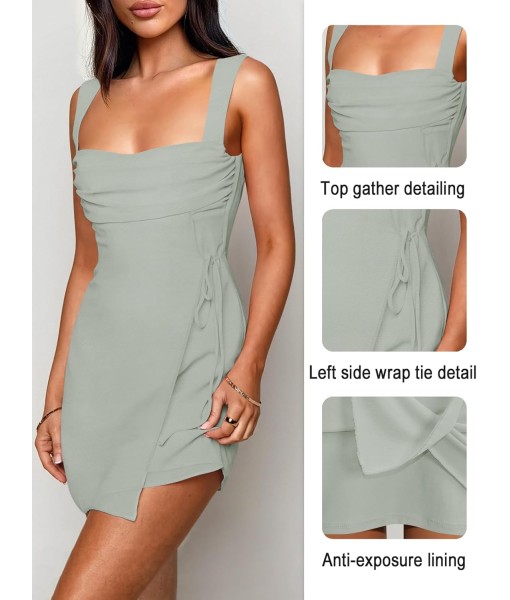 Women's Sexy Ruched Mesh Midi Short Dresses for Women Square Neck Fitted Elegant Club Party Cocktail Dress