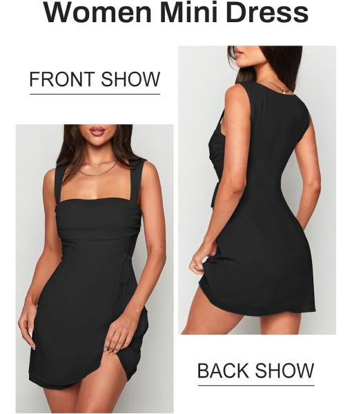 Women's Sexy Ruched Mesh Midi Short Dresses for Women Square Neck Fitted Elegant Club Party Cocktail Dress