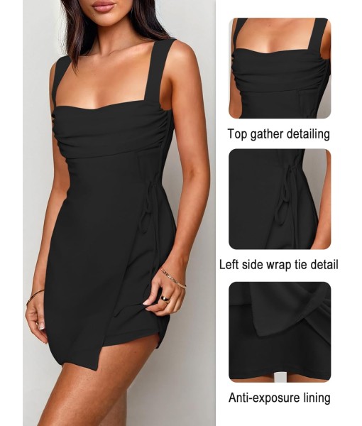 Women's Sexy Ruched Mesh Midi Short Dresses for Women Square Neck Fitted Elegant Club Party Cocktail Dress