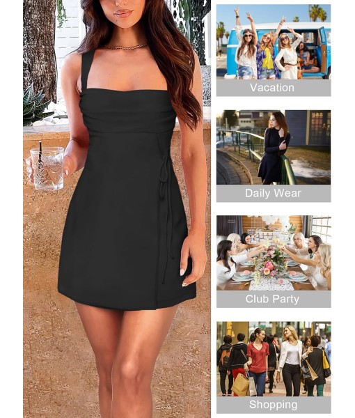 Women's Sexy Ruched Mesh Midi Short Dresses for Women Square Neck Fitted Elegant Club Party Cocktail Dress