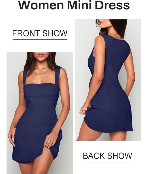 Women's Sexy Ruched Mesh Midi Short Dresses for Women Square Neck Fitted Elegant Club Party Cocktail Dress