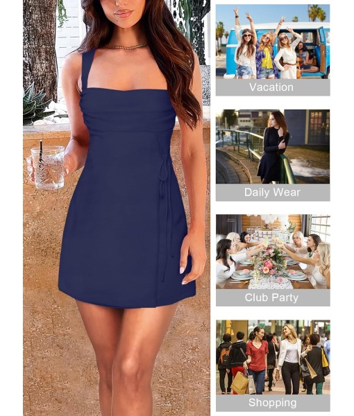 Women's Sexy Ruched Mesh Midi Short Dresses for Women Square Neck Fitted Elegant Club Party Cocktail Dress