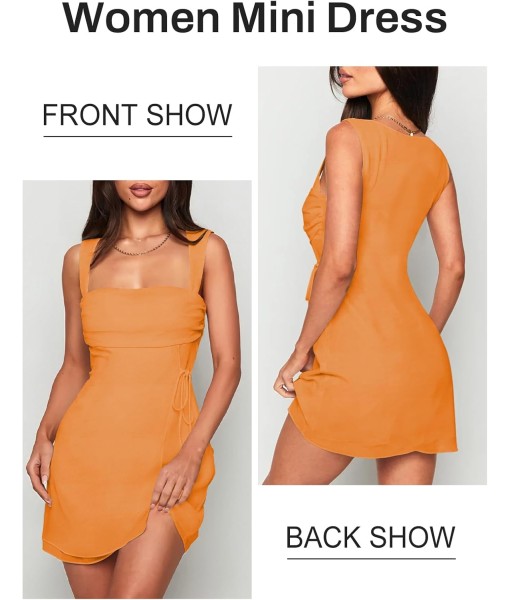 Women's Sexy Ruched Mesh Midi Short Dresses for Women Square Neck Fitted Elegant Club Party Cocktail Dress