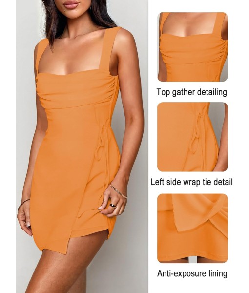 Women's Sexy Ruched Mesh Midi Short Dresses for Women Square Neck Fitted Elegant Club Party Cocktail Dress